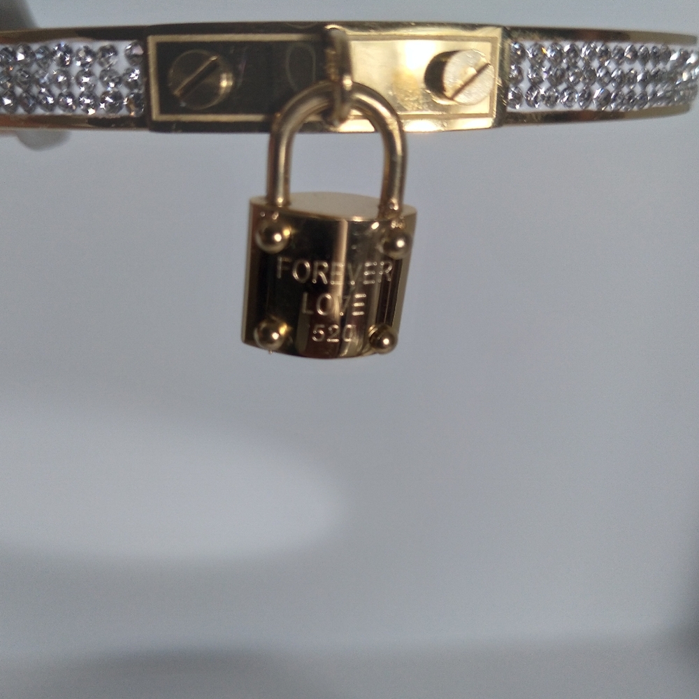 Gold Lock Charm Bracelet With 14K Plate Lock Charm Ring Set - Picture 4 of 8